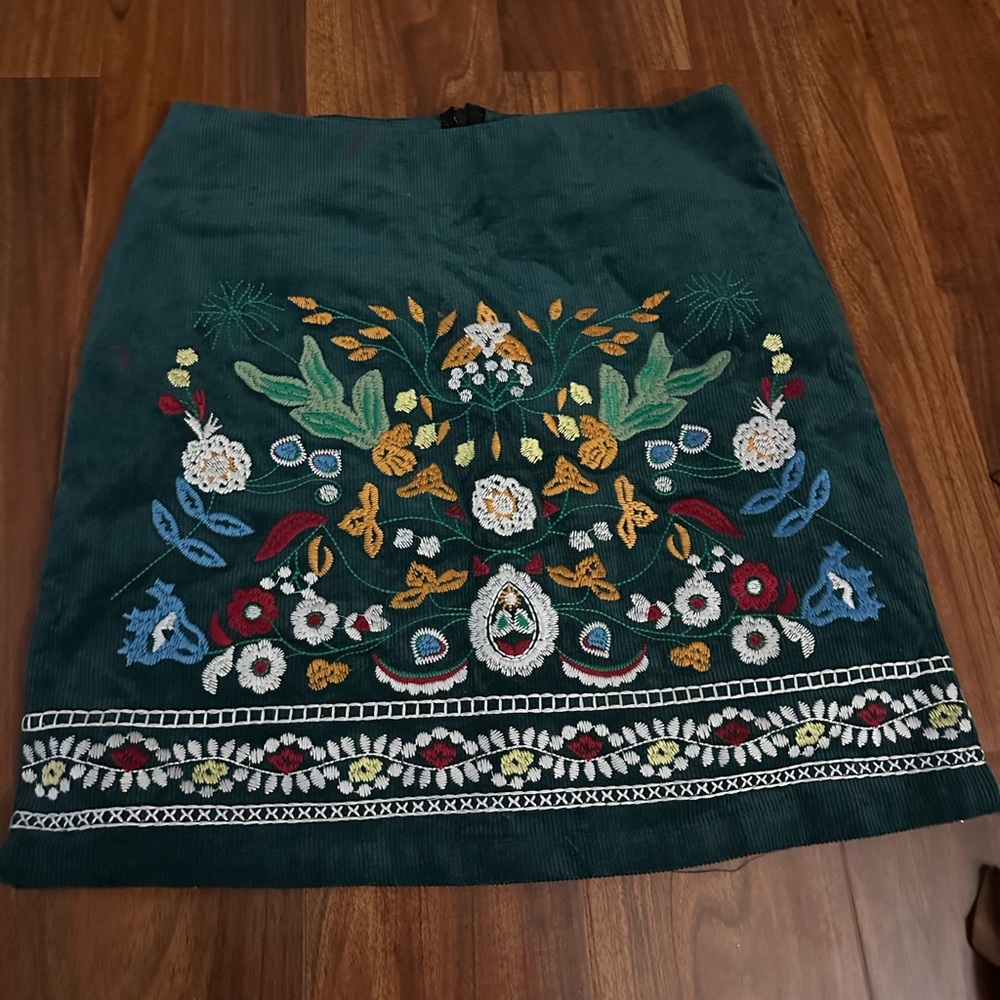 Green Embroidered Skirt